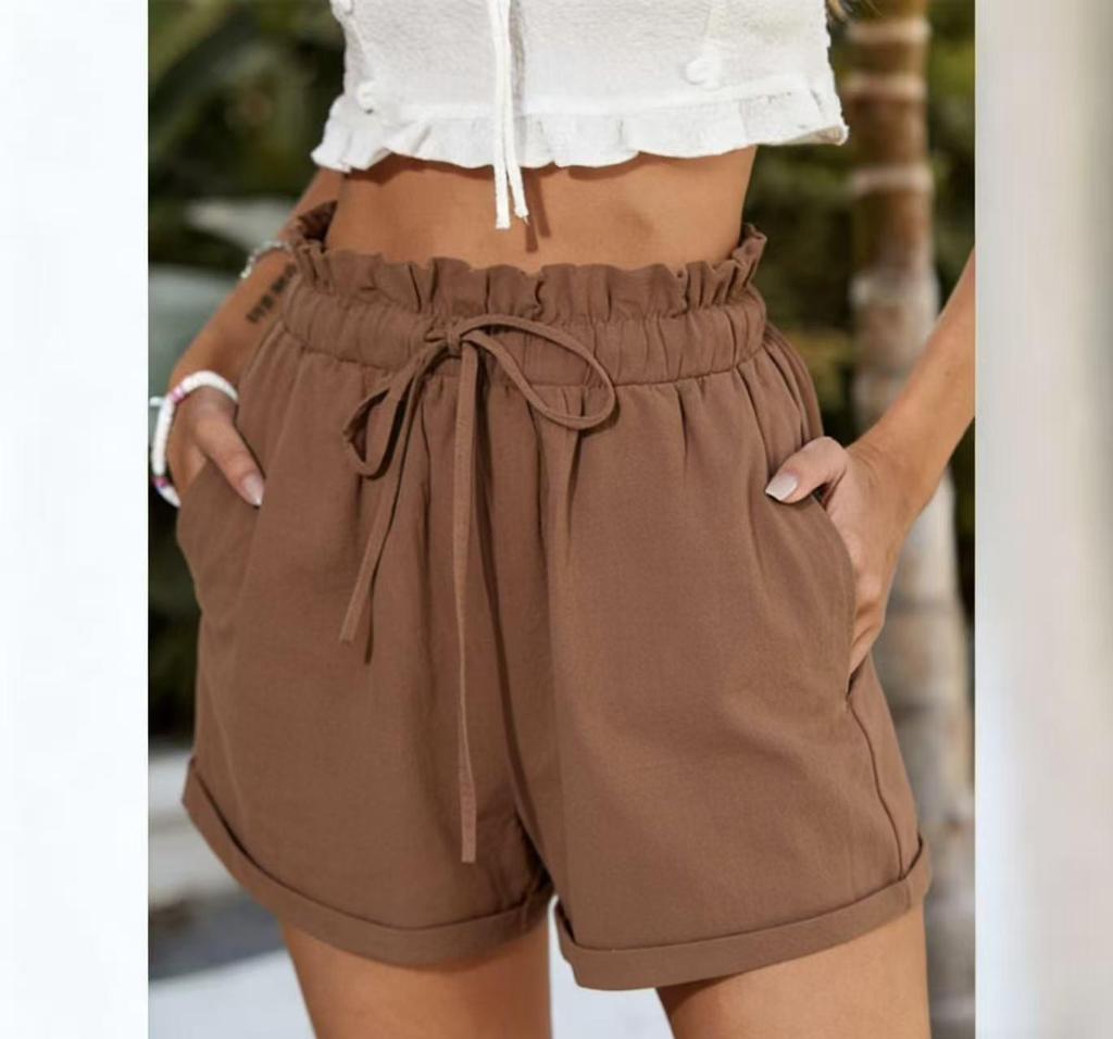 High-Waist Solid Color Loose Casual Fashion Shorts for Women