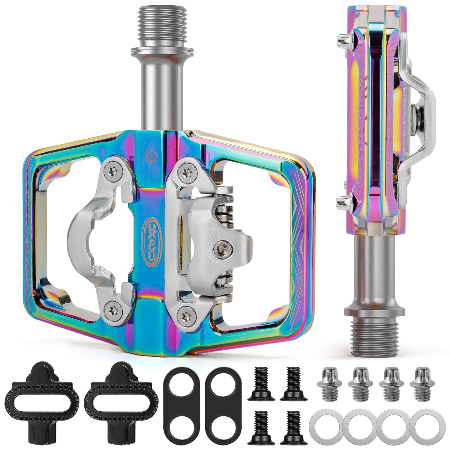 

CXWXC Bicycle Binding Pedals, Single-Sided Flat Pedals, Non-Slip Aluminum, Durable, with Cleats, Metallic (CX-160)