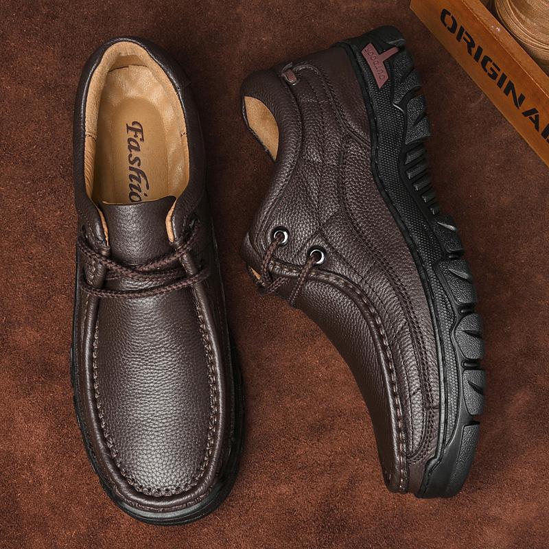 New Trend Mens Genuine Leather Casual Shoes Outdoor Sneakers Comfy Oxford Shoes High Quality Treking Footwear Non-slip Trainers