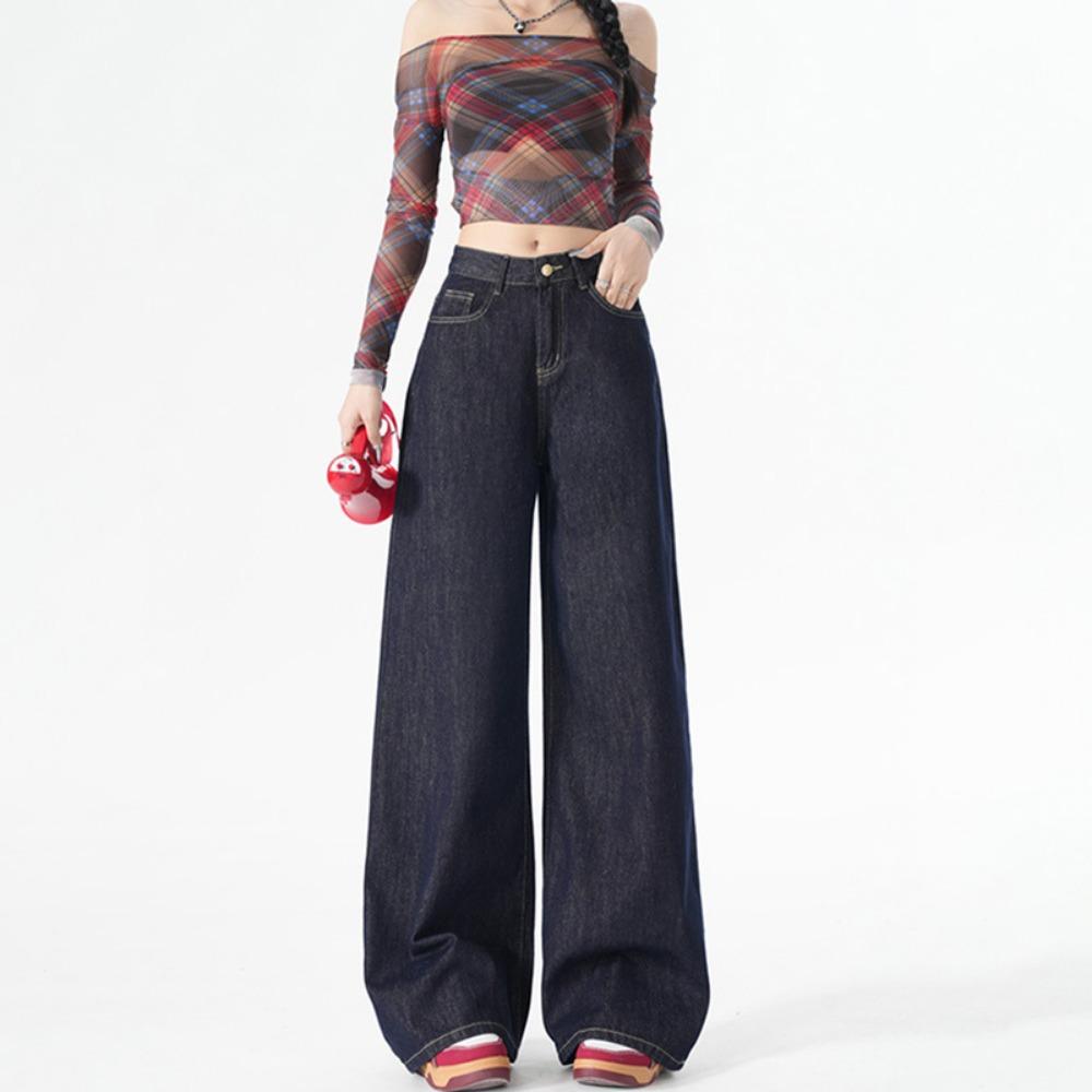 

Trendy personalized design straight jeans women s spring and autumn new high-waisted and thin wide-leg floor-mopping jeans 2XL