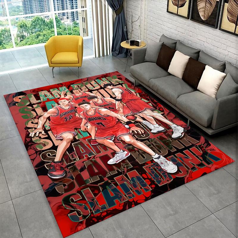 Retro Slam Dunk Basketball Anime Cartoon Carpet Rug for Bedroom Living Room Sofa Playroom Doormat Home Decor,Area Rug Non-slip