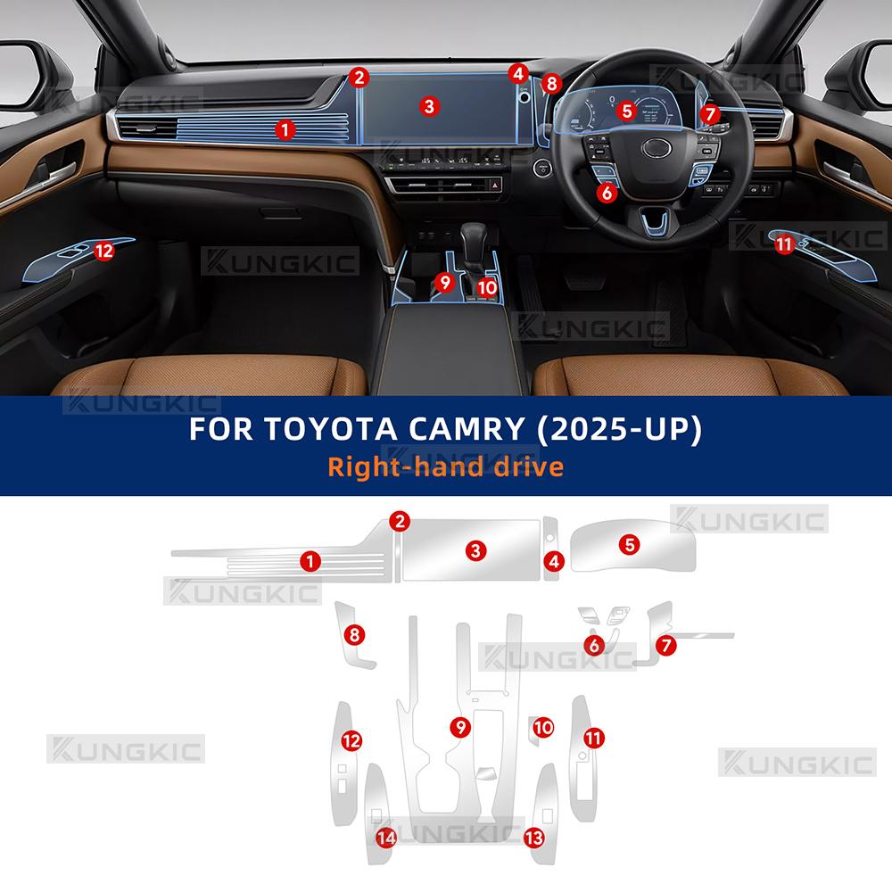 PPF Schutzfolie Zubehör Innen Transparentes TPU für Toyota Camry XV80 2025 2026 Navigation Schaltpanel Mittelkonsole
