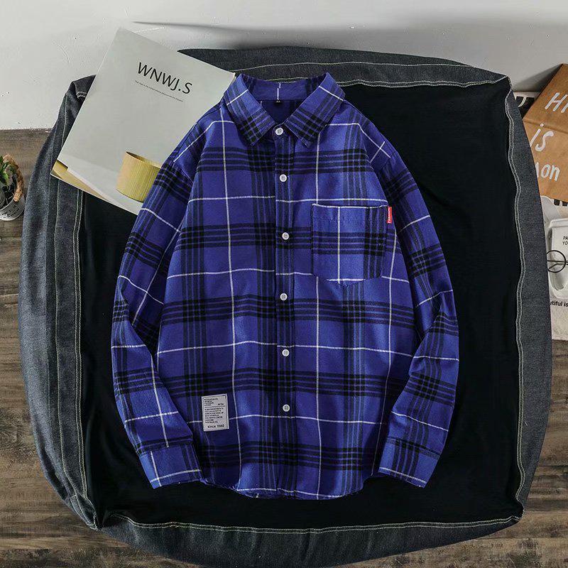 2024 Men's Plaid Shirt: Casual Spring/Autumn Jacket, Long-Sleeved Trendy Student Style
