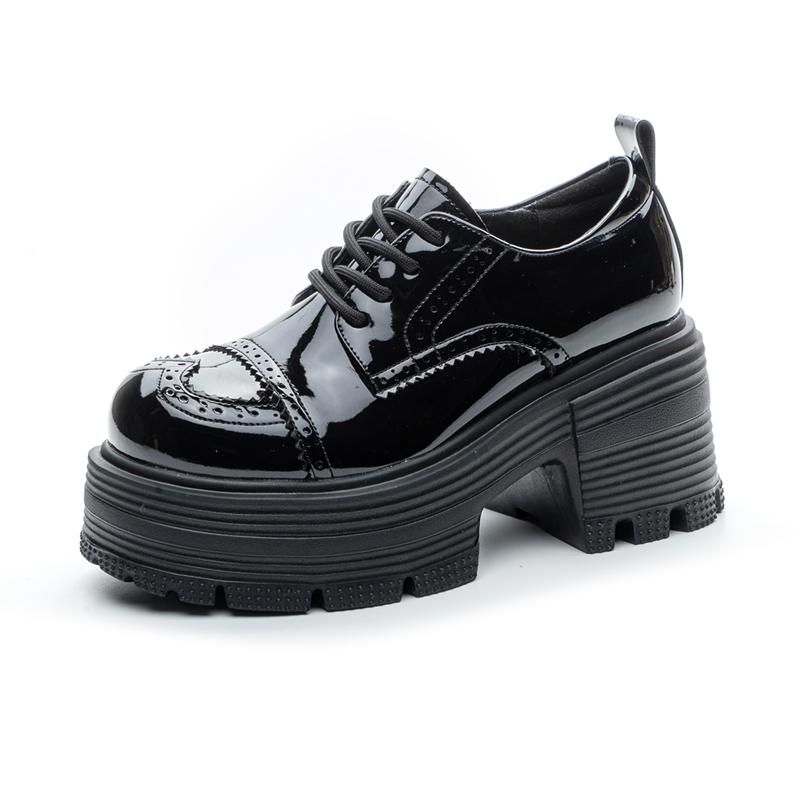 

Женские туфли-броги на толстой подошве высотой 9 см, удобные и увеличивающие рост женские туфли на высоком каблуке 36 чёрный