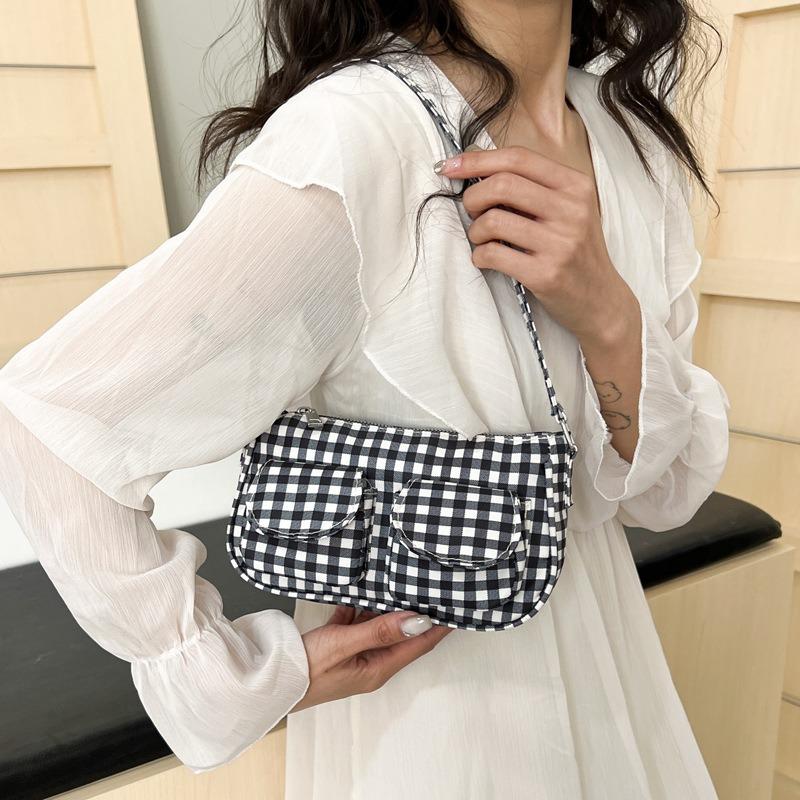 Ny lett og vakker rutete dameveske for pendling til jobb, skulderveske, underarmsveske, fasjonabel bærbar håndveske