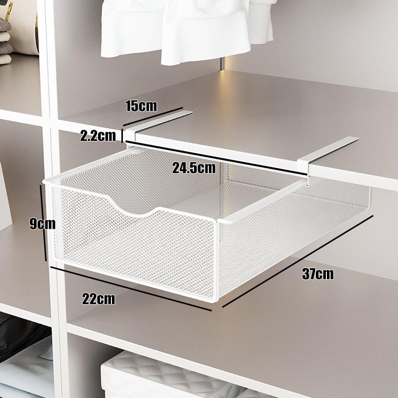 Under Shelf Hanging Pull Out Drawer Basket Carbon Steel Wardrobe Organizer Tray for Clothes Socks Space Saving Storage Drawer