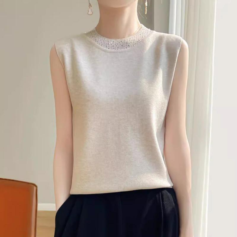 24 Frühling und Sommer neues dünnes Imitat-Sweatshirt Damen Strick-Unterhemd ärmellose Weste Damen Rundhals innen