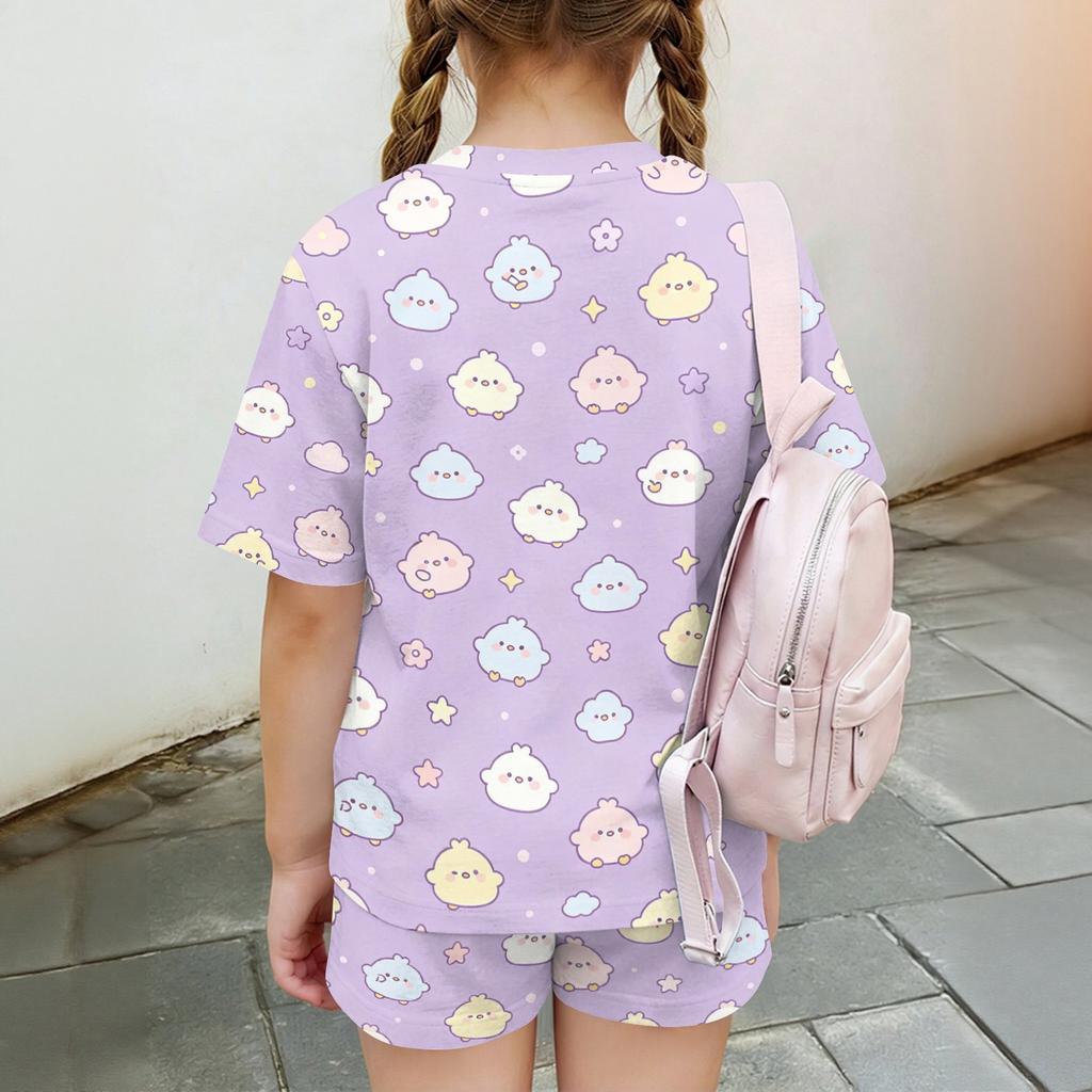 Kids Casual Short Sleeve Top and Shorts Set Lightweight Comfortable Soft Fabric Animal Print Summer Outfit for Boys and Girls