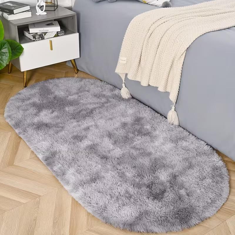 Tie-Dye Oval Long Plush Carpet Living Room Sofa Coffee Table Mat Soft Children's Bedroom Bedside Rug Home Decor