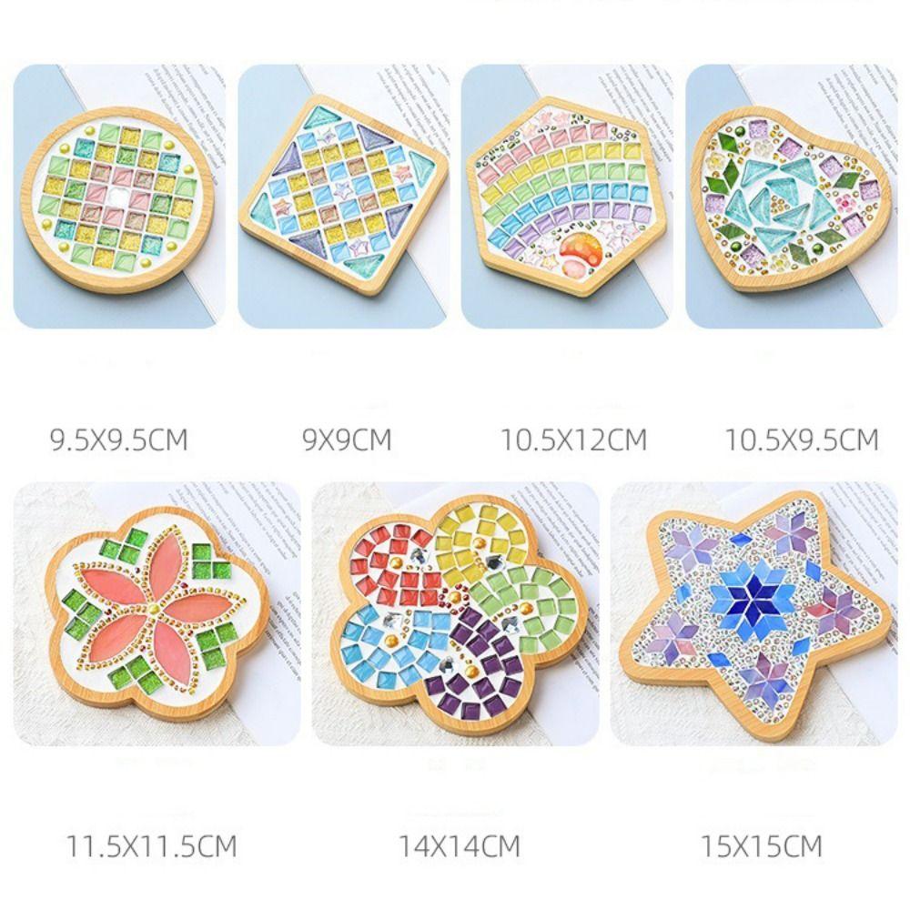 Square Round DIY Mosaic Cup Mat Mosaic Glass Bamboo Pad Creative Handmade Coaster  Toys