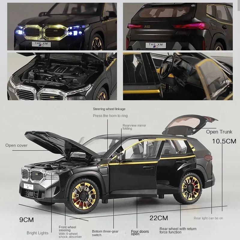 1/24 BMW XM Liga de Alumínio SUV Modelo de Carro Nova Energia Veículos Off Road Brinquedos Crianças Meninos Presente Som e Luz Coletivo Voiture Miniature
