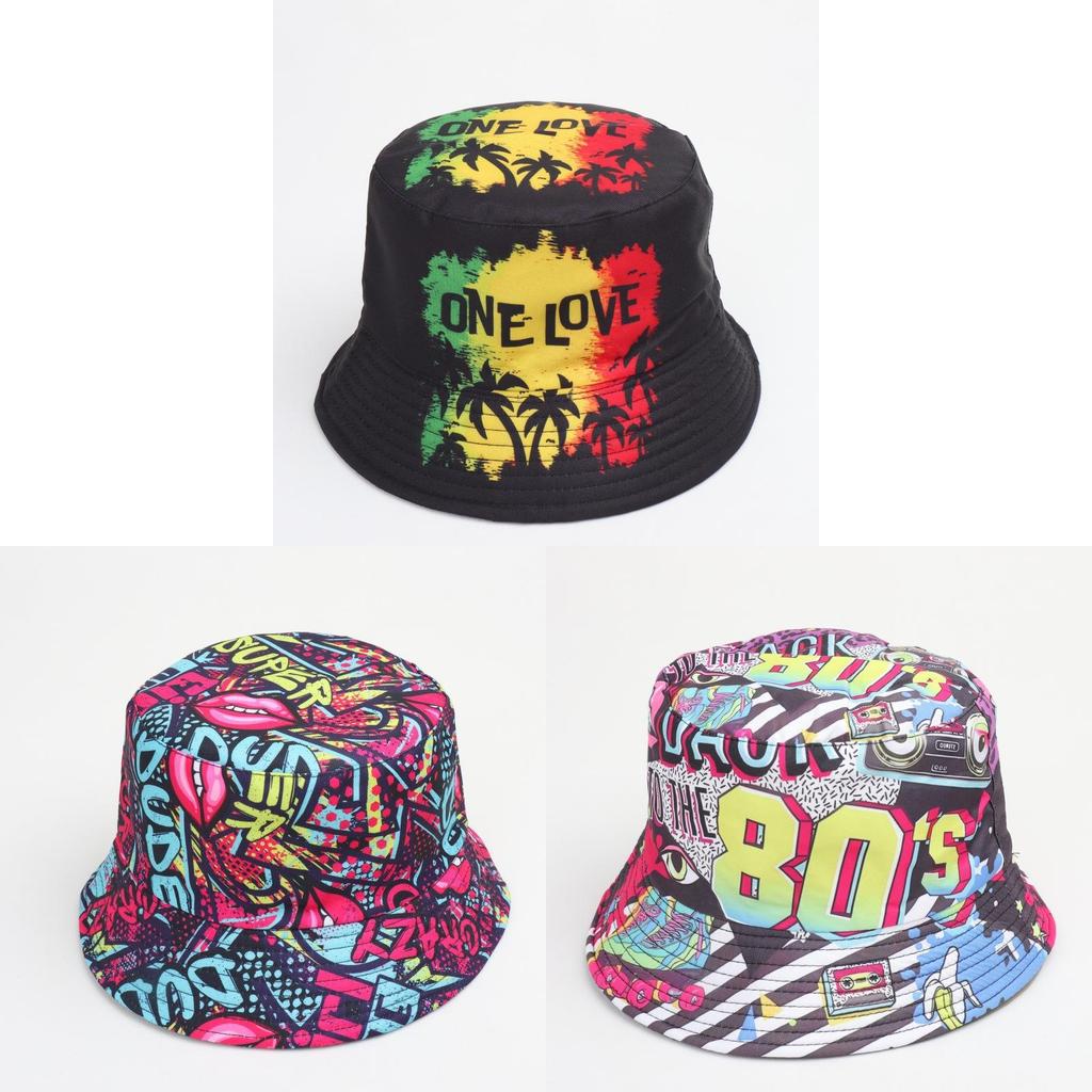 Retro Print Bucket Hat With Sun Protection For Outdoor Activities