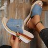 New summer women's slope heel thick bottom fish mouth slippers large size one word with slope heel slippers women