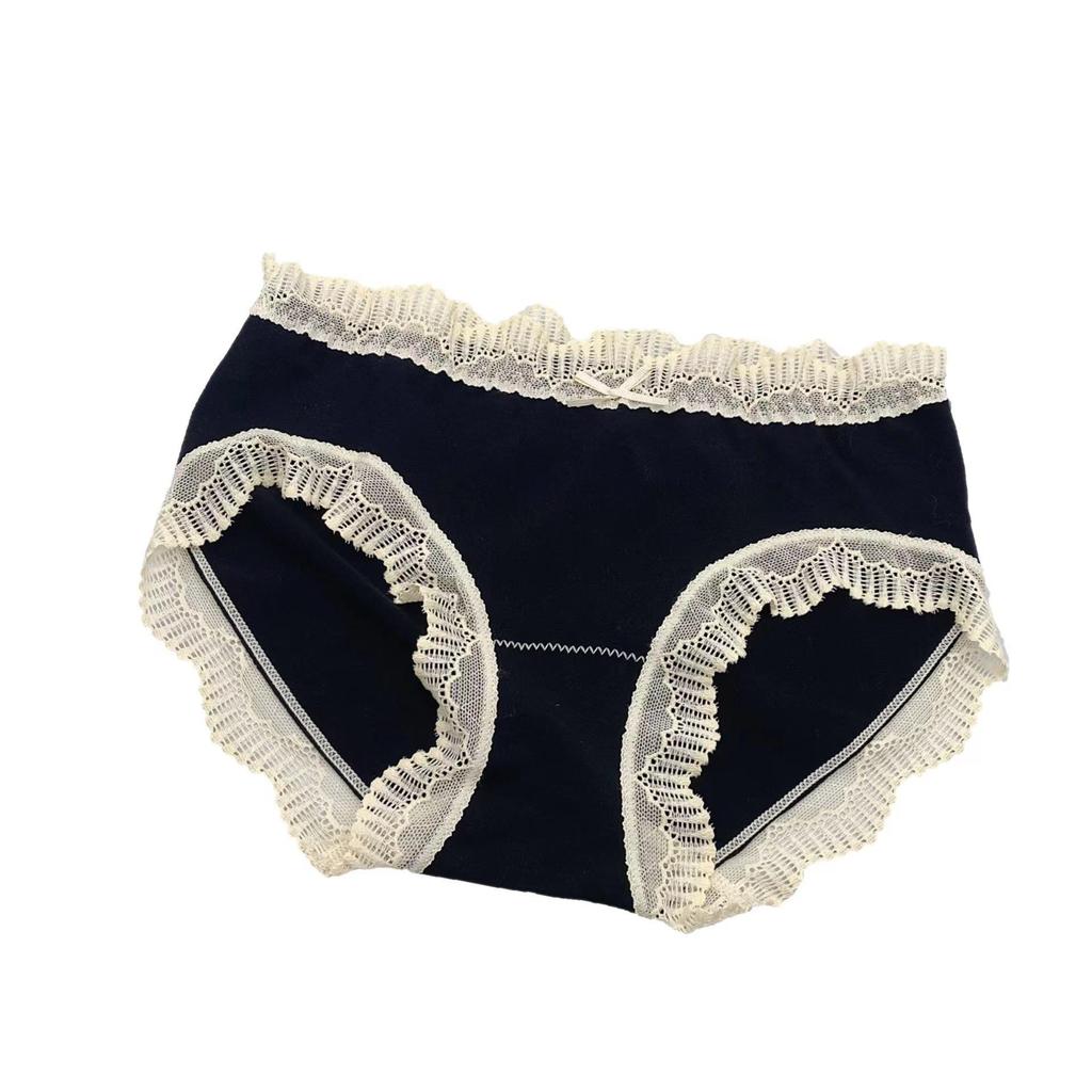 Japanese Style Women's Mid-Rise Combed Cotton Panties - Breathable, Sexy Lace Trim, Cotton Crotch, Triangle Design for Teens.