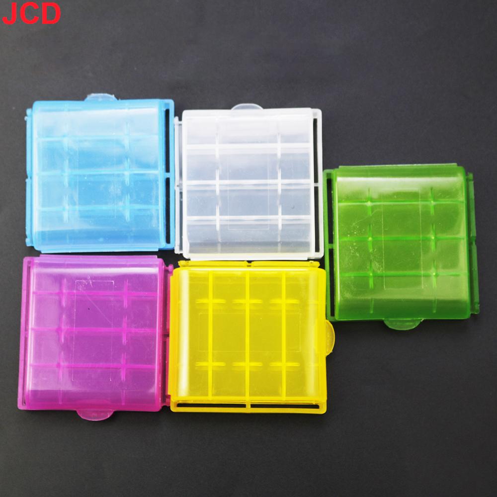 JCD 5pc Colorful Plastic Battery Holder Case 4 AA AAA Hard Plastic Storage Box Cover for 14500 10440 Battery Organizer Container