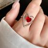 Red Zircon Smooth Heart-Shaped Open Ring Simple  Finger Rings Jewelry For Women