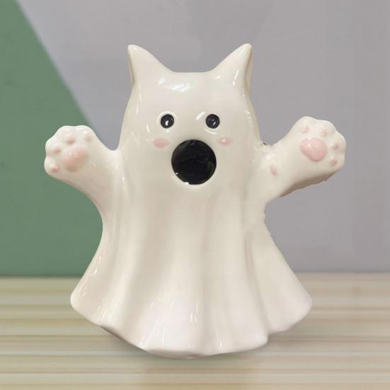 Halloween Ghost Ornaments Cute Ghost Cat Pumpkin Sculpture Spooky Resin Home Decor Desktop Figurine for Indoor Outdoor Display