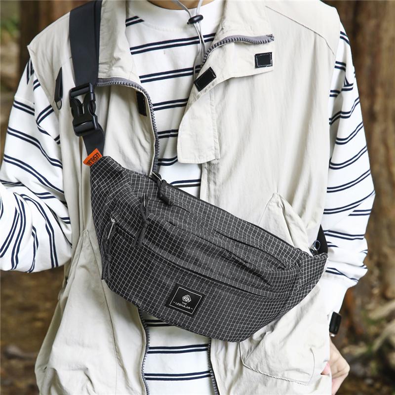 Waterproof Nylon Sling Bag for Unisex Multiple Pockets Outdoor Travel Waist Pack