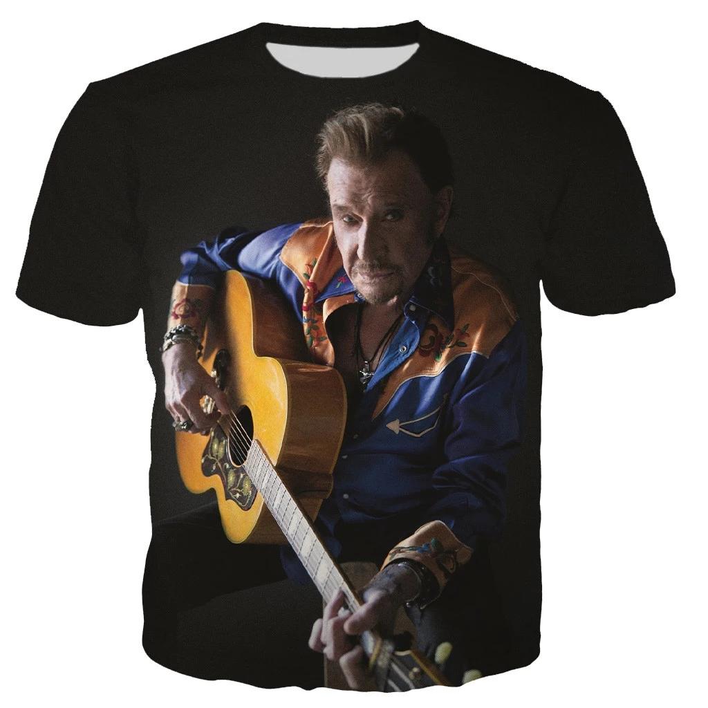 Most Popular Pop Singer Johnny Hallyday 3D Printed T-shirt Men Women Rock Casual Streetwear Clothes Hip Hop Harajuku Tops