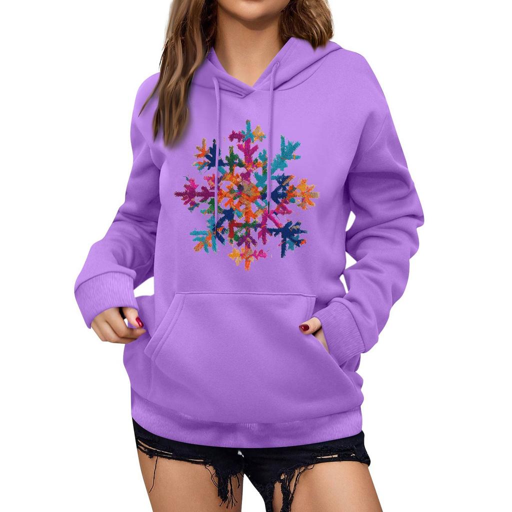 Women's Winter Christmas Printed Pullover Hooded Sweatshirt Fleece Long Sleeve Sweatshirt