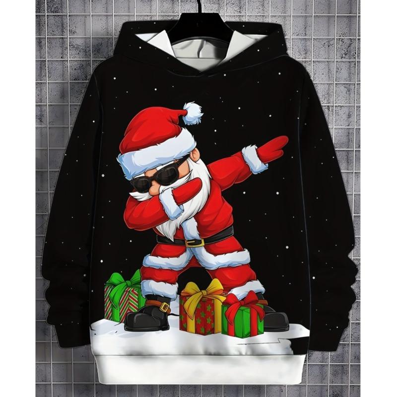 Modne Męskie Bluzy z Kapturem z Nadrukami 3D Motyw Świąteczny Bluza ze Sznurkiem Odzież Sportowa Długi Rękaw Top Casual Odzież Męska