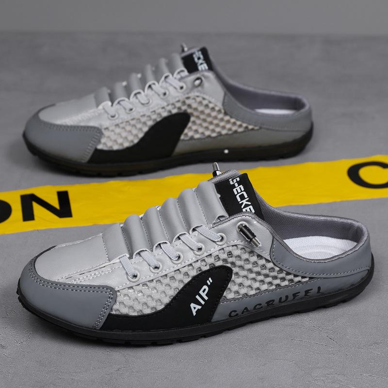 Men's Large Size Summer Breathable Mesh Casual Shoes: Closed Toe Half Slippers & Driving Sandals