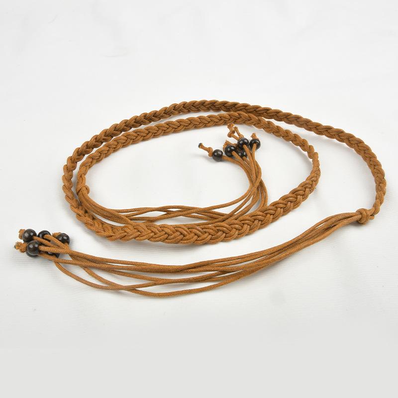 Women's Thin Wax Rope Braided Belt Retro Ethnic Skirt Decorative Bohemian Tug Idyllic Skirt Strap