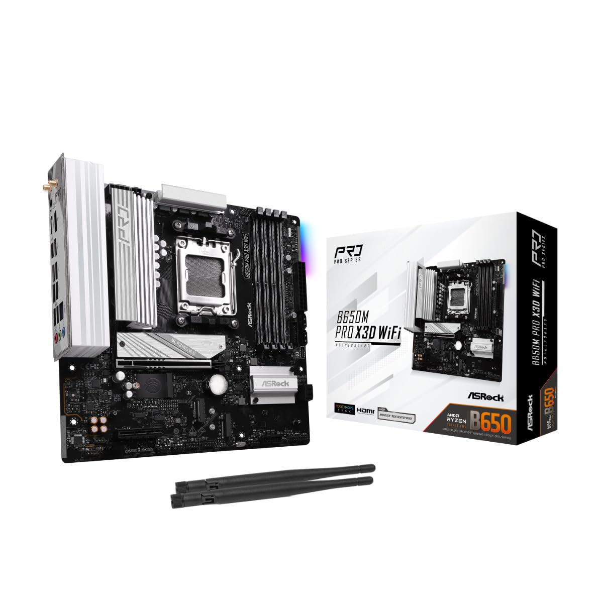 

ASRock Motherboard B650M Pro X3D WiFi AMD Ryzen 7000 Series CPU Compatible B650 Micro ATX Motherboard Authorized Distributor 9000, 8000, (Soket AM5)