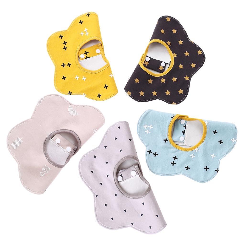 Baby Cute and for for Boys and Girls Jio.Jio Bibs, 360° Waterproof, 5-Piece Set, 100% Cotton, Soft, Petal-Shaped, Feeding, (A)