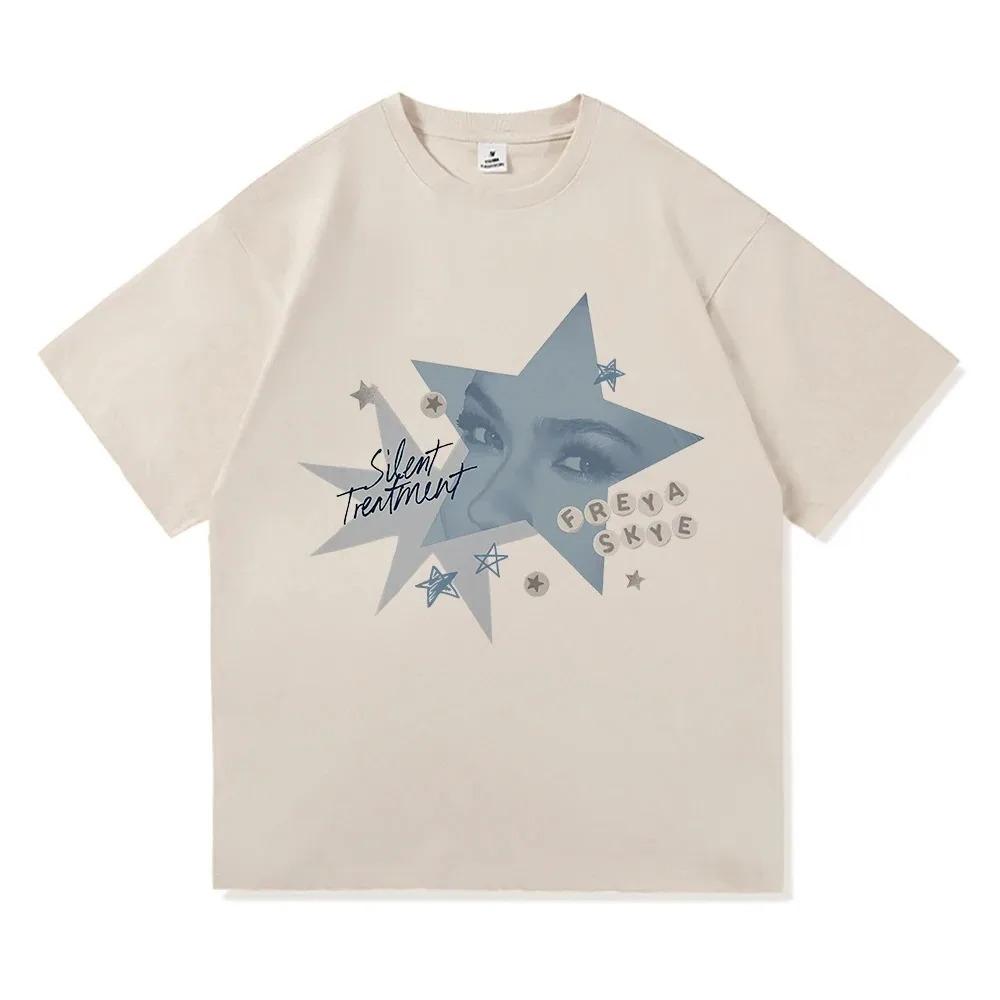 Freya Skye "Silent Treatment" Y2K Stern Grafik Oversized Streetwear Weißes T-Shirt für Modefans