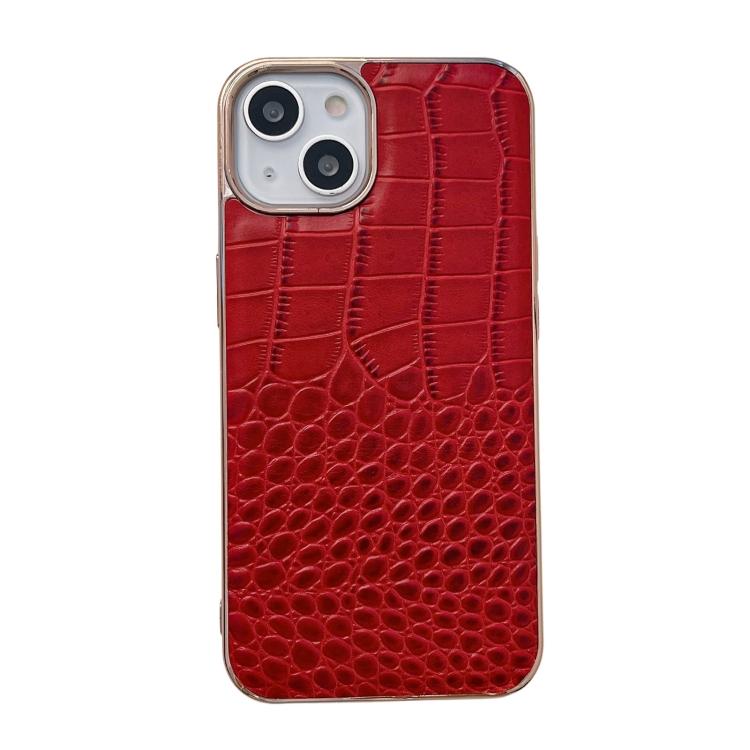 Etui na telefon iPhone 14 ze skóry naturalnej o fakturze krokodyla, z nano galwanizacją