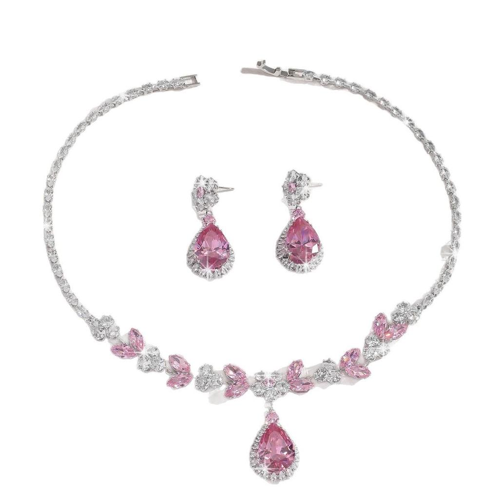 European & American Style Crystal Zirconia Jewelry Set: Wedding Party Necklace & Earrings Evening Gown Accessory