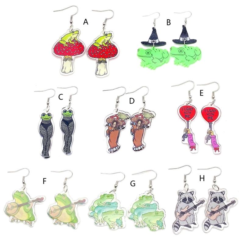 Cute Mushroom Frog Earrings Drop Earrings Acrylic Cartoon Balloon Print Dangle Earrings Ear Dangles Ear Pendant for Girl