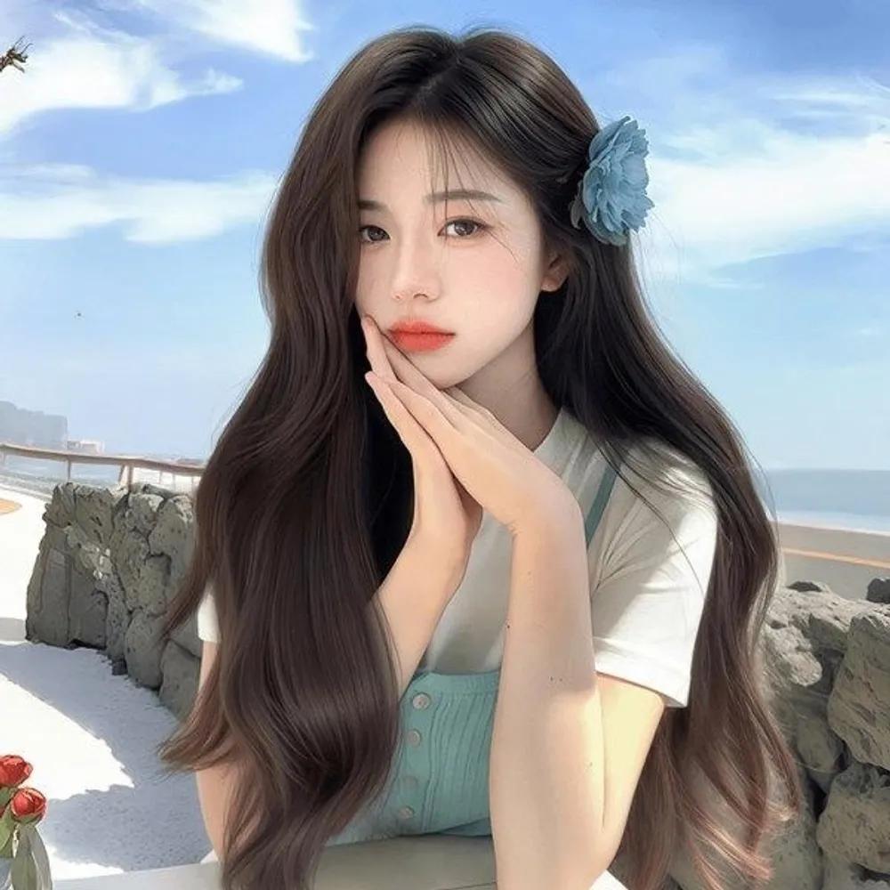 Women s fashion wave fake long hair wig hairpin A33710_Dark Brown ONE