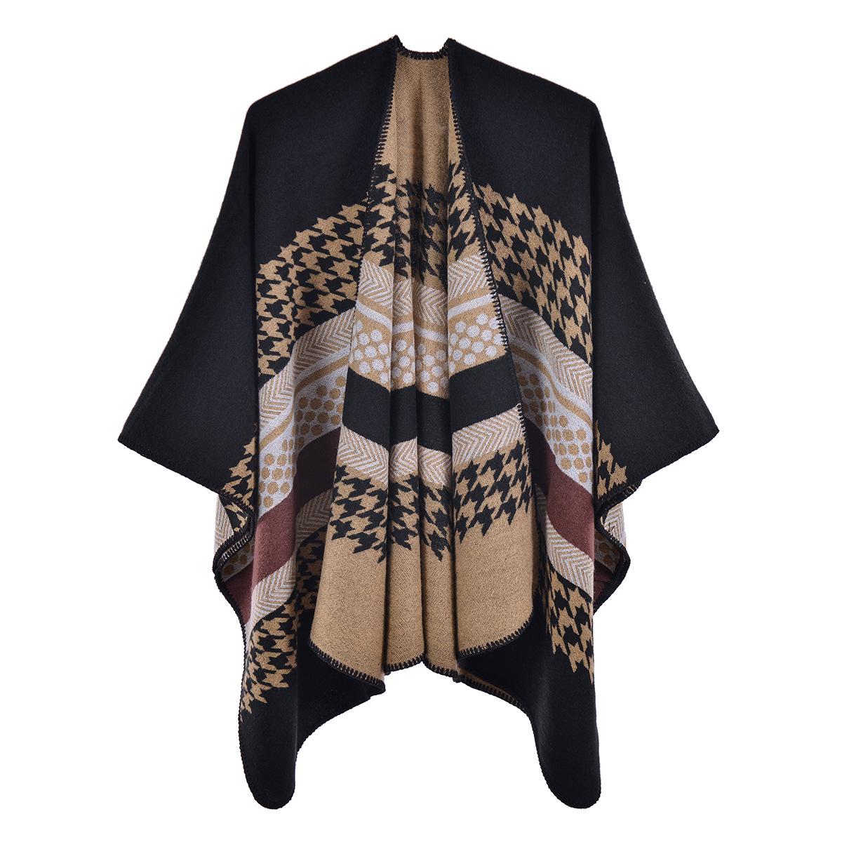 

Ретро женская двусторонняя накидка-шаль с разрезом на юбке - Имитация кашемира для осени/зимы 130x150 cm