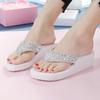 Women's Rhinestone Slide Sandals - Fashionable Summer Wedge Flip-Flops for Outdoor and Beach Wear