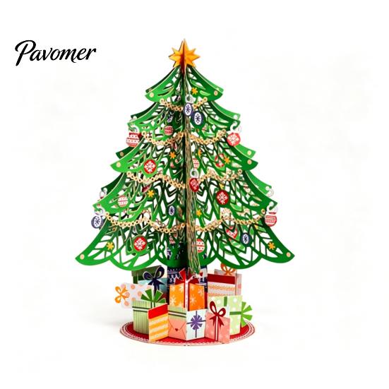 Small Tabletop Holiday Decoration 3D Puzzle Paper Christmas Tree Decoration, Desktop Ornaments Decorated with Star Topper And Gift Box for Home Decor