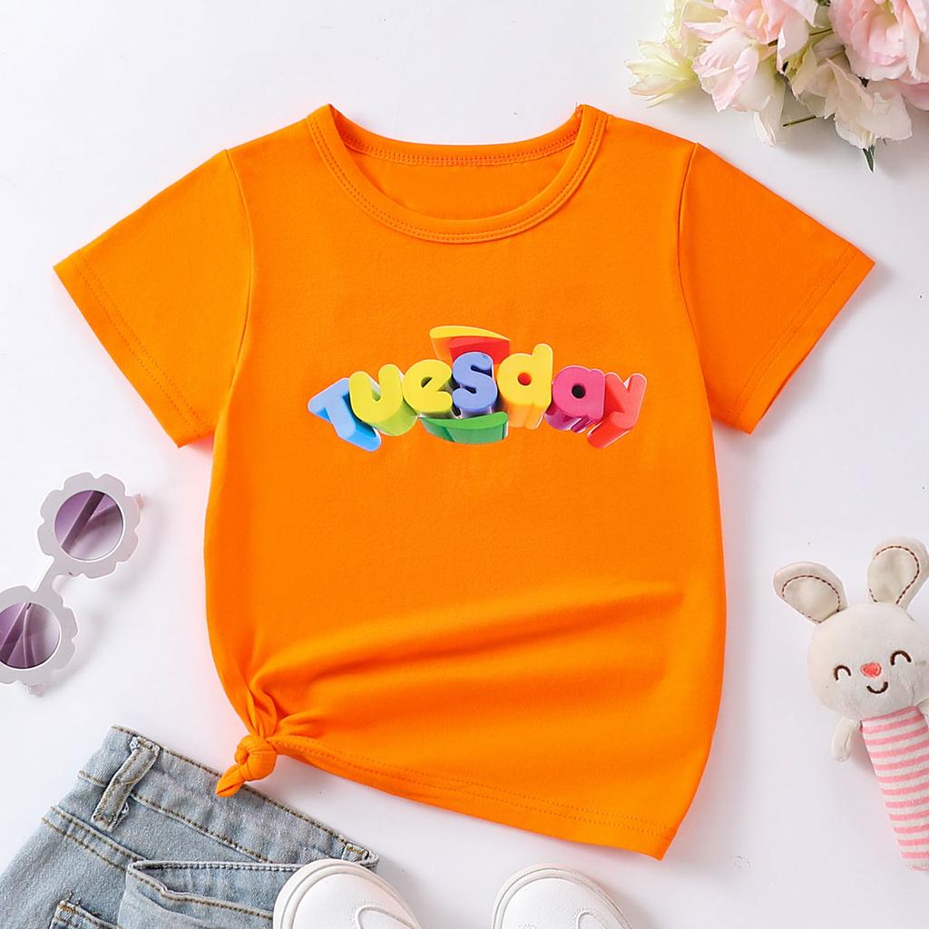 1-10 Years Old Girls Days Of Week Cotton Tees Week Calendar Graphic Print Casual & Trendy T-shirts For Spring & Summer