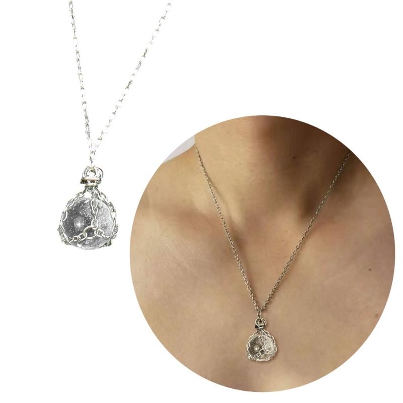 Natural Crystal Holder Necklace Colorful Stone Mesh Pocket Pendant Choker Adjustable Chain Neckchains for Women Girl