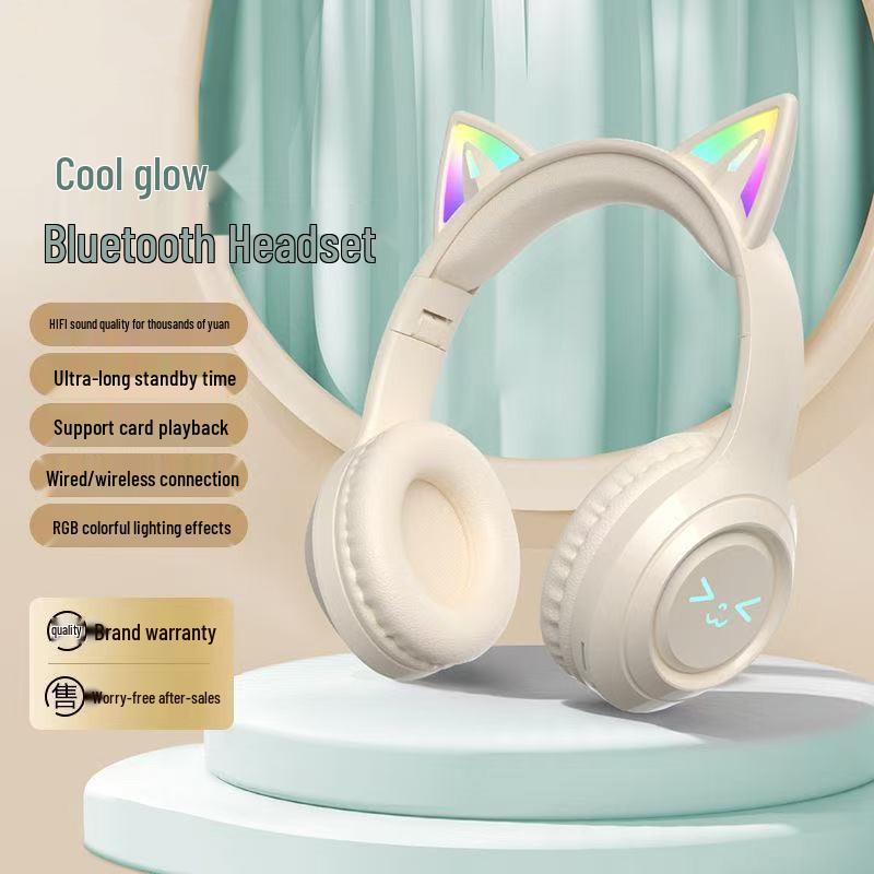Wireless Bluetooth Cat Ear Headphones - Noise Cancelling, Over-Ear, Gaming & Music for Kids & Computers