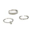 3pc Korea Fashion Mixed Minimalist Ring Set Geometric Round Metal  Open Rings Zircon For Women