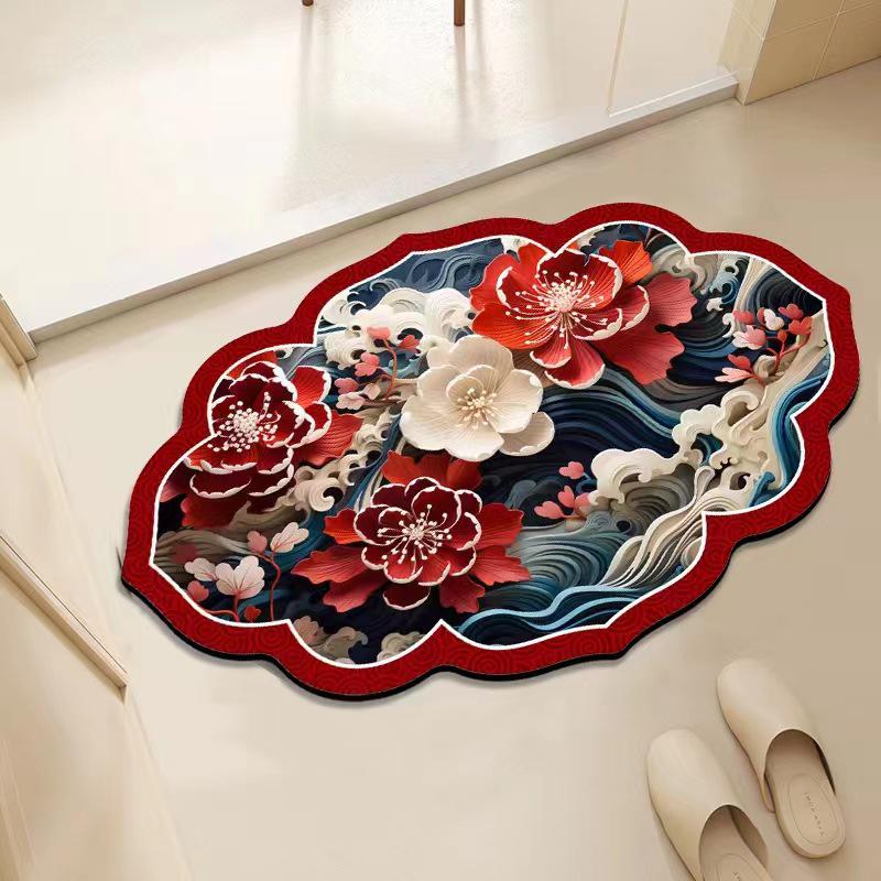 Chinese Floral Diatomaceous Earth Non-Slip Quick-Dry Floor Mat