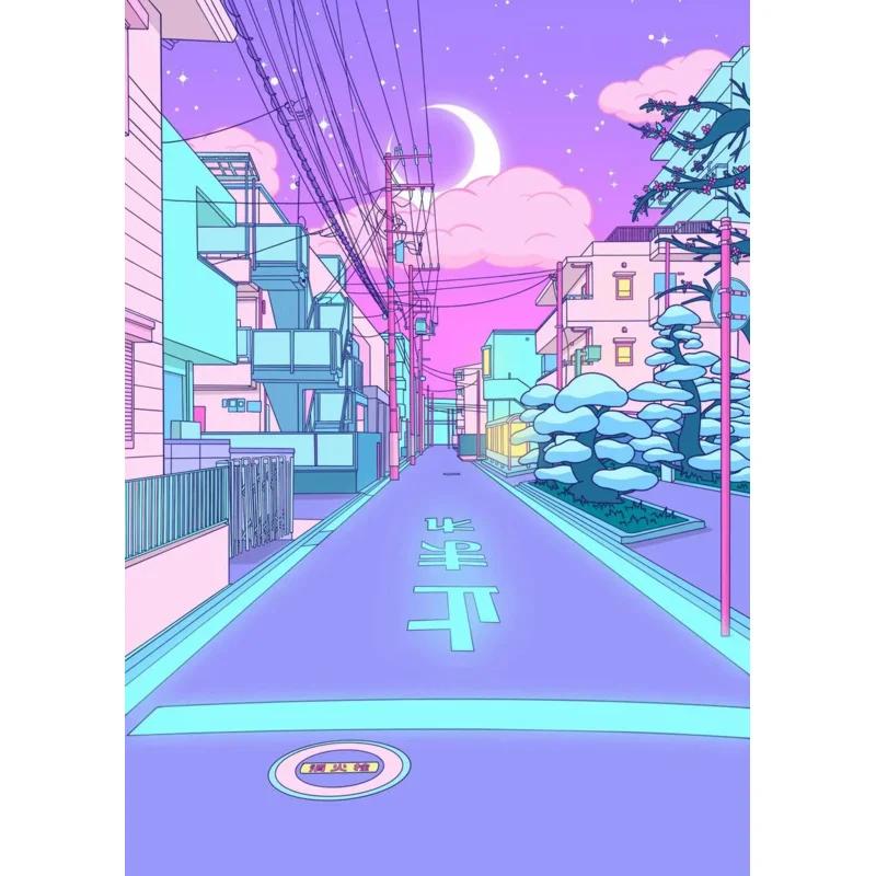 Classic Abstract Aesthetics Wall Art 80s Neon City Street Steam Wave HD Oil On Canvas Posters And Prints Home Bedroom Decor Gift
