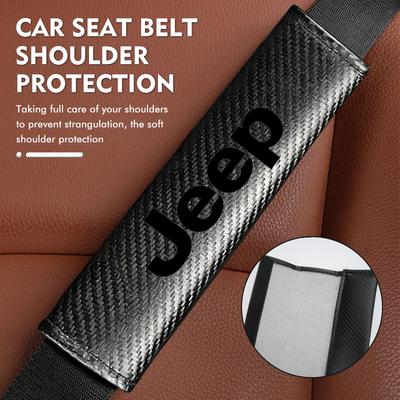 For Car Logo Seatbelt Shoulder Protector Cover Carbon Fiber Safety Belt Accessories Cherokee Wrangler JK Gladiator Compass