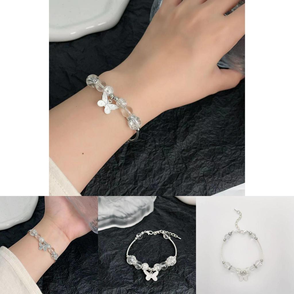 Elegant Silver Butterfly Beaded Bracelet For Women Chinese Inspired Design
