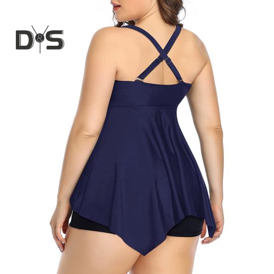 Ensemble tankini 2 pièces pour femme, col carré, ourlet fluide, maillot de bain fendu, séchage rapide, vêtements de plage