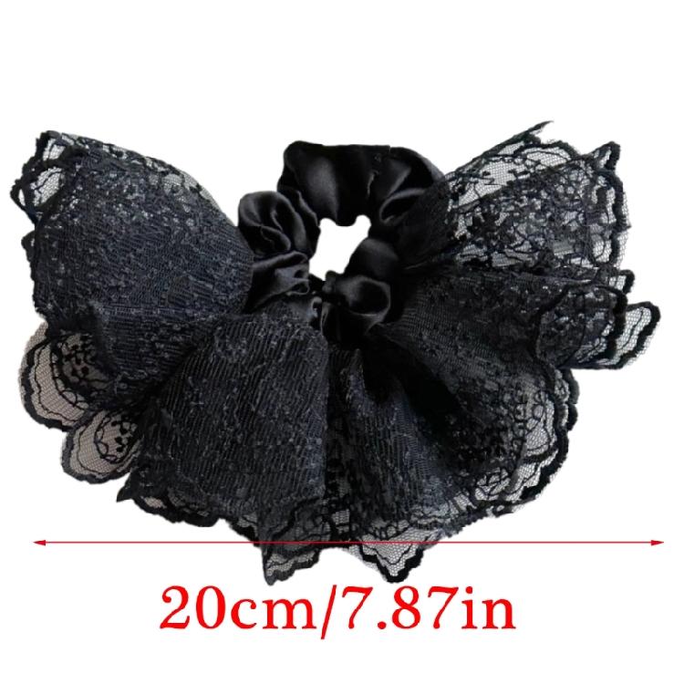 Eye Catching Lace Hairband Voluminous Double Layer Ruffled Concealed Elastic Hair Tie For Effortless Low Ponytails