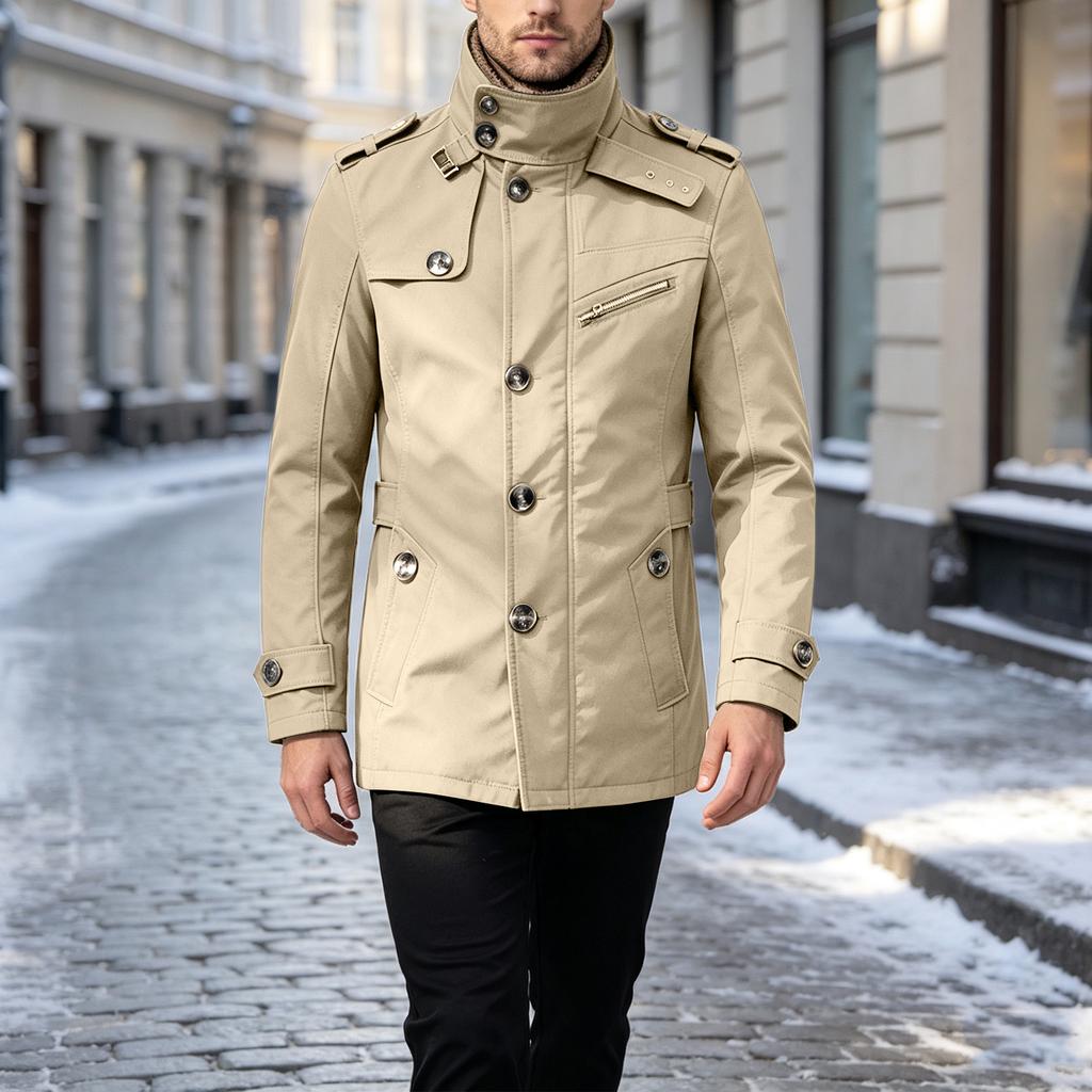 Men's Cotton Mid-Length Jacket Casual Color Coat Outerwear for Everyday Wear