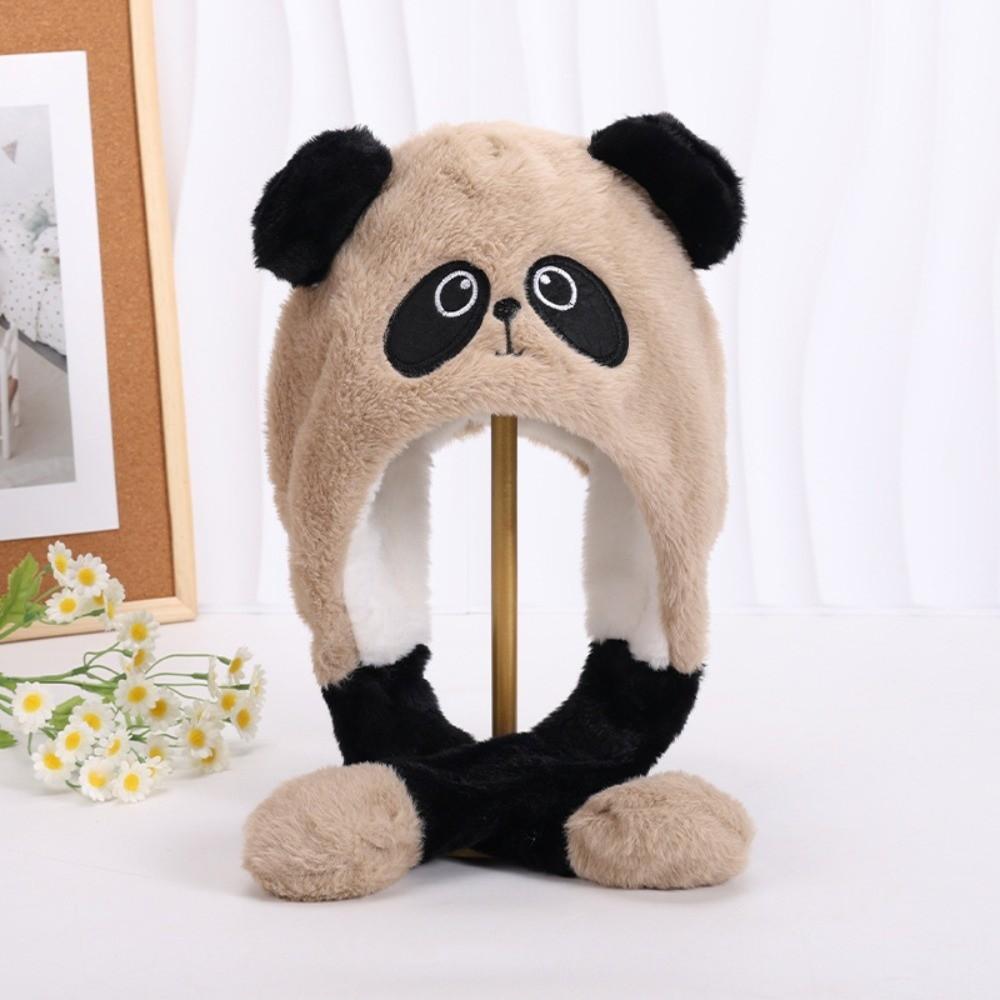 Thick Panda Plush Hat Polyester Cartoon Warm Hat Cute Moving Ear Hat  For Boys
