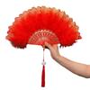 Embroidered Flower Feather Fan Vintage Hand Fan for Costume Dancing Handheld Folding Fan Performances Wedding Party